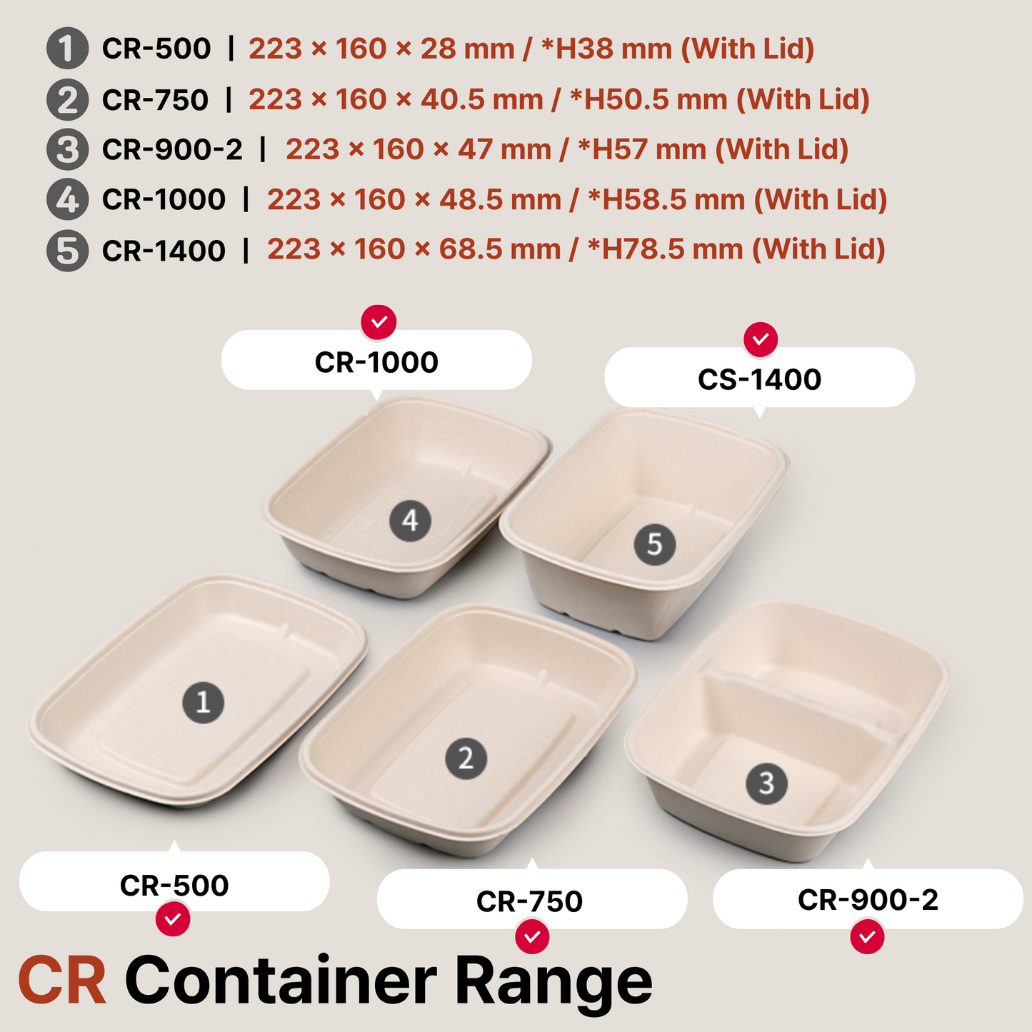 CR1400 Sugarcane Container | 47oz / 1400ml