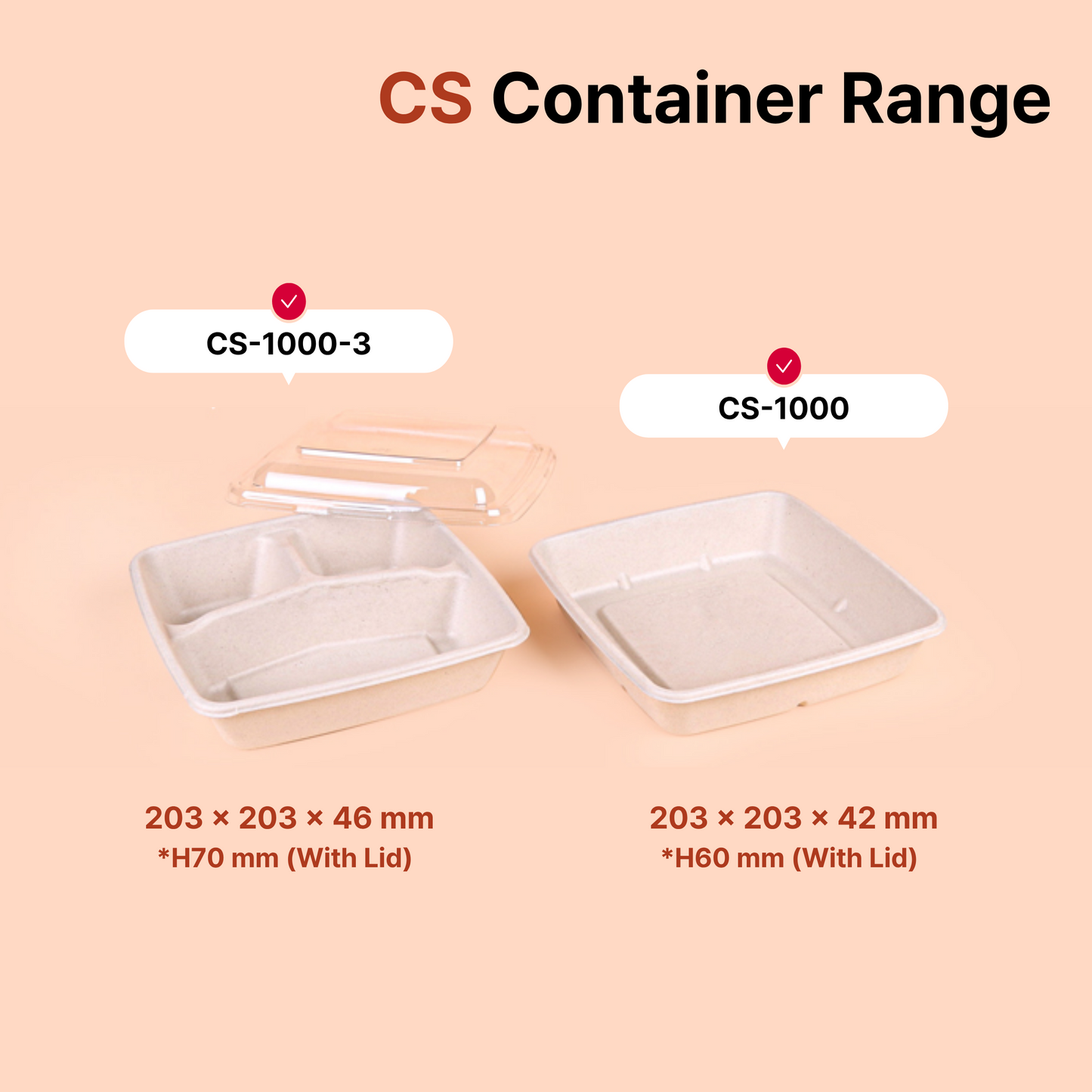 CS1000-3 Compartment Sugarcane containers | 34oz / 1000ml