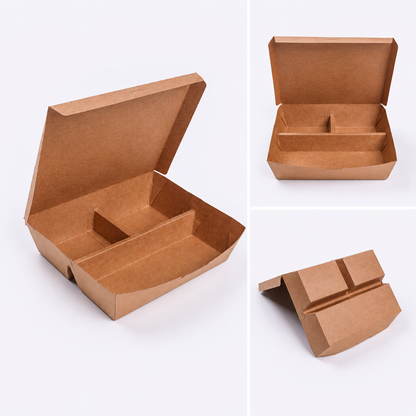 EM185 Kraft 3 Compartment Takeaway Box
