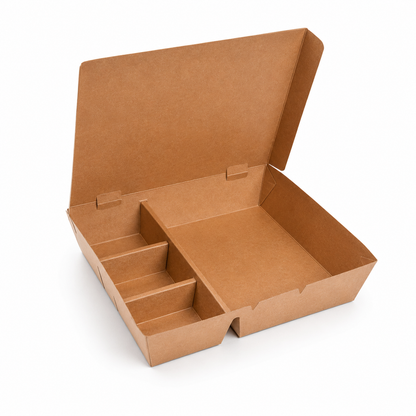 EM185 Kraft 4 Compartment Takeaway Box