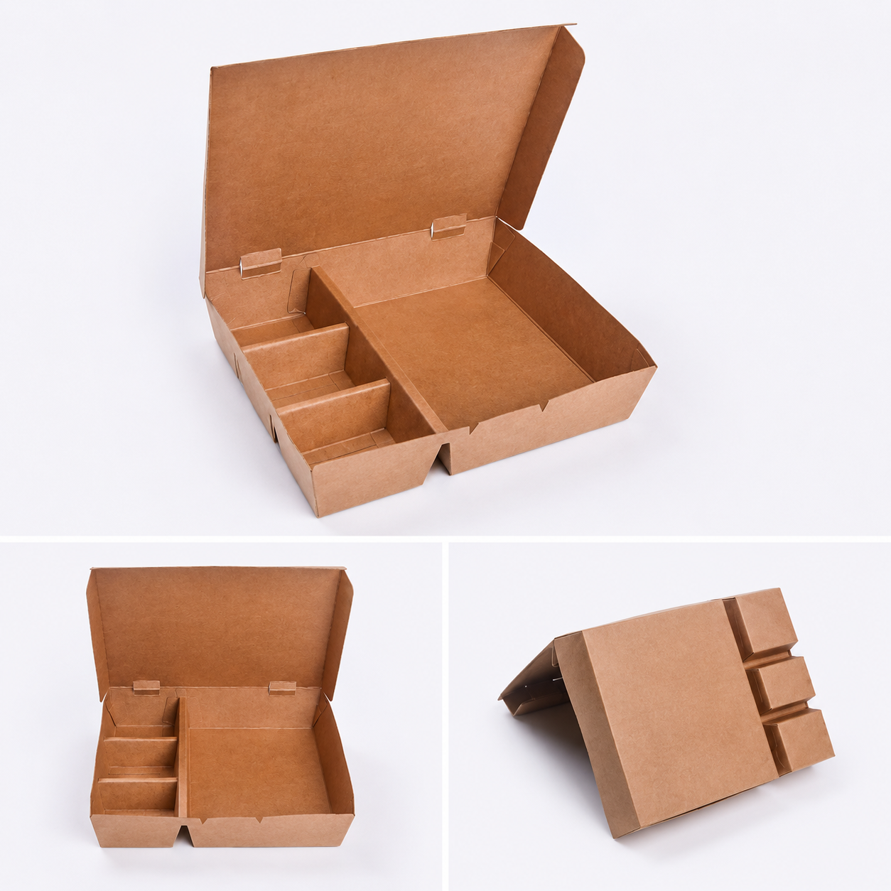 EM185 Kraft 4 Compartment Takeaway Box