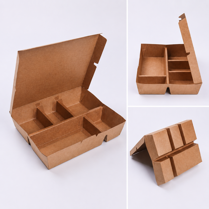 EM185 Kraft 5 Compartment Takeaway Box