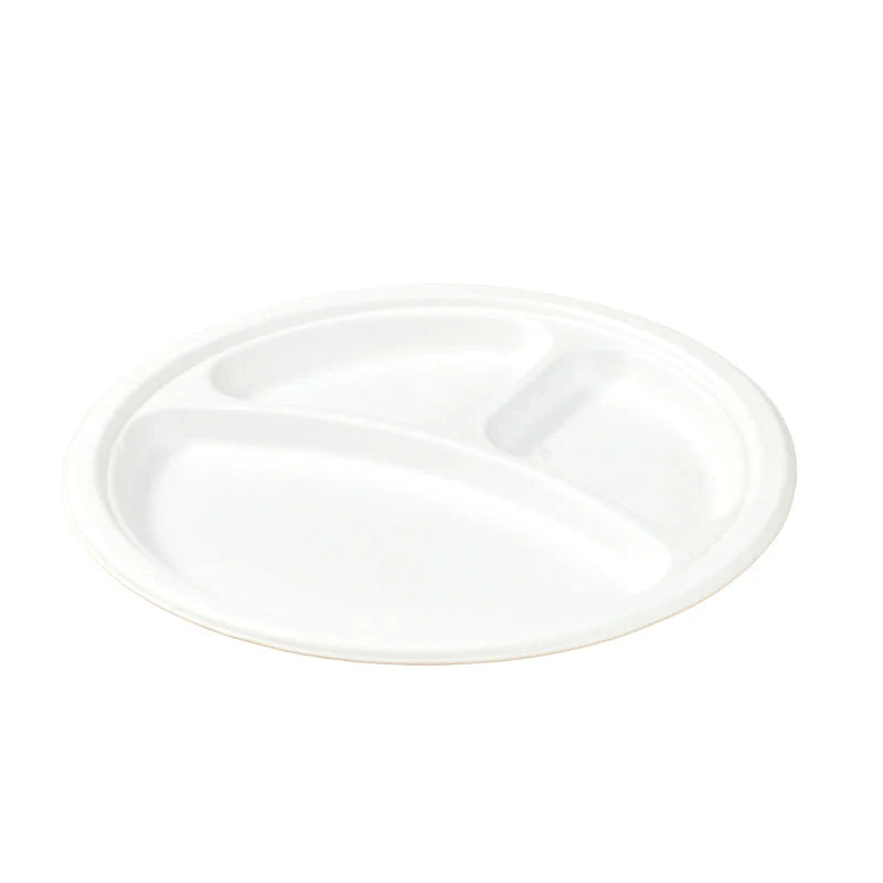 10" Sugarcane 3-Compartment Round Plate